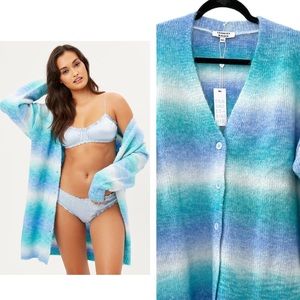 Frankie’s Bikinis Zoe Oversized Knit Blue Ombre Cardigan Sweater Size M/L